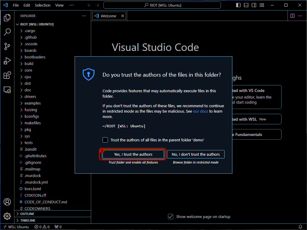 VS Code opened via shell